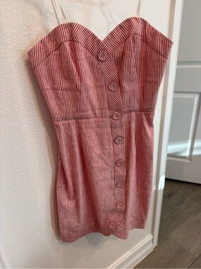 BCBGMaxAzria Red and White Striped Strapless Mini Dress